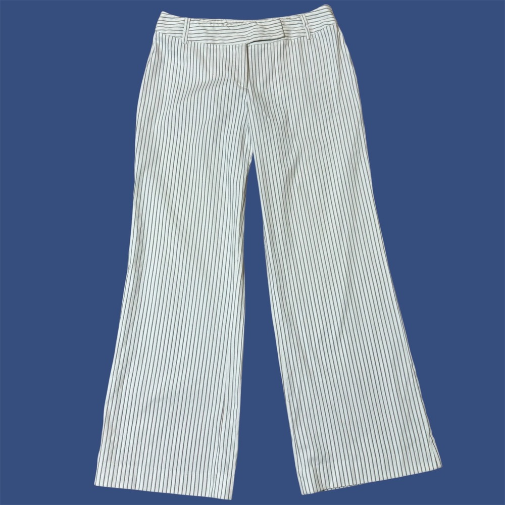 Rafaella Womens White/Black Pinstripe Wide Leg Mid‎ Rise Trousers Pants Size-8